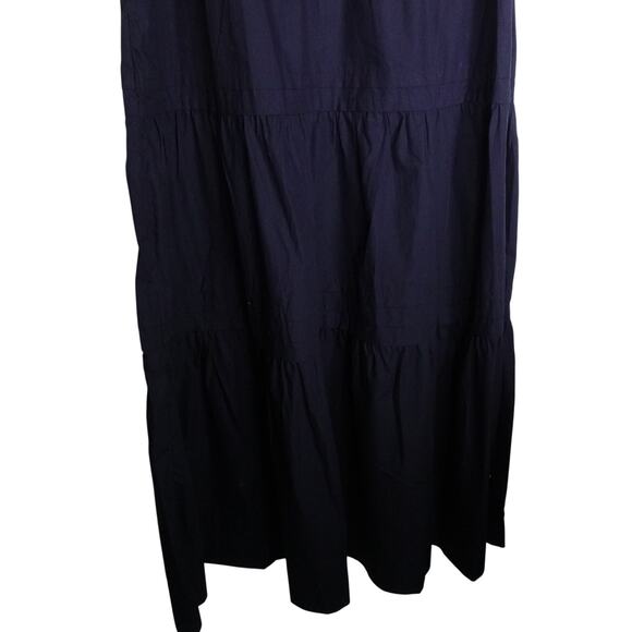New Quince Women's Navy Blue Tiered Maxi Dress Large Organic Poplin 0013 - Picture 5 of 10